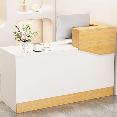Wood Reception Desk with Lockable Filing Cabinet and Checkout Counter