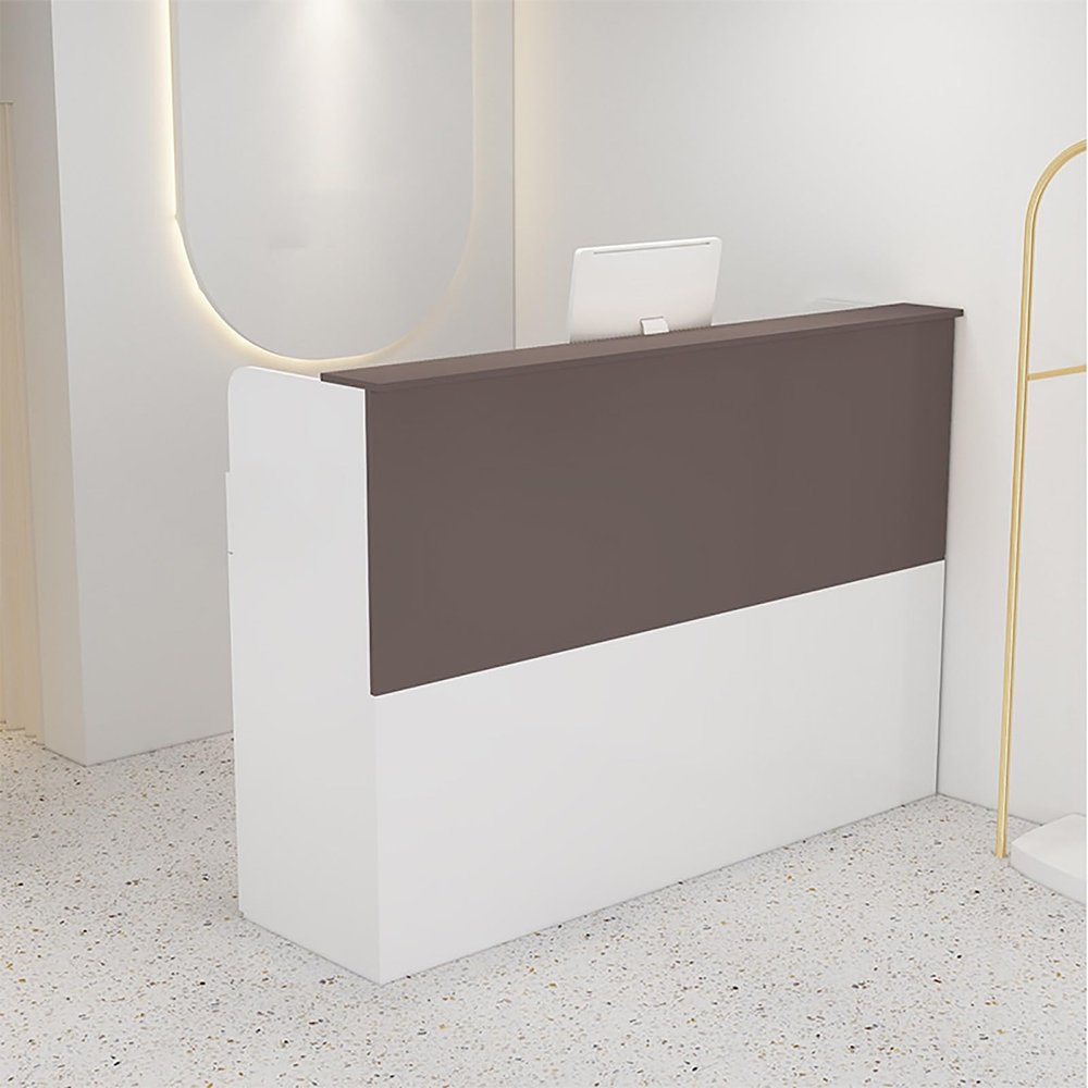 Modern Reception Desk with Lockable Drawer and Open Shelves for Supermarkets and Convenience Stores