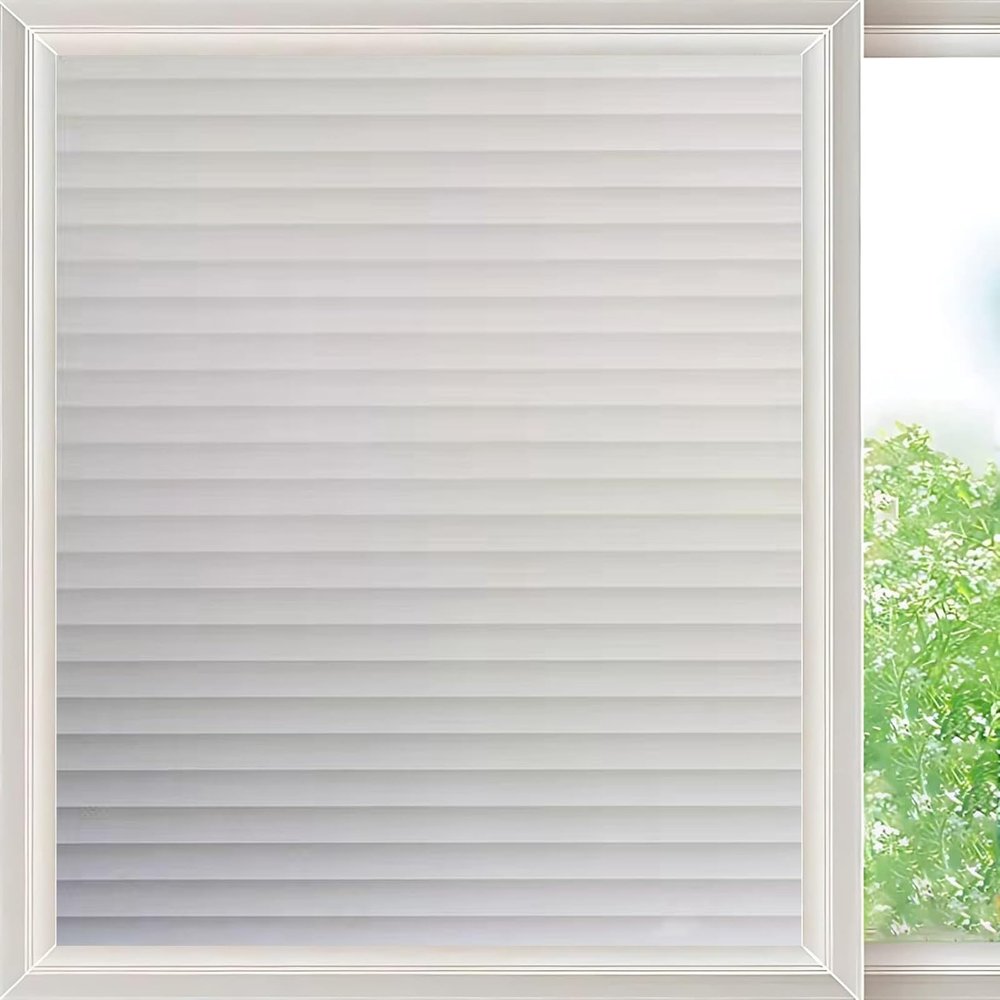 Frosted Window Privacy Film 120 x 900 cm, Static Cling, No Adhesive, Reusable, Slatted Pattern
