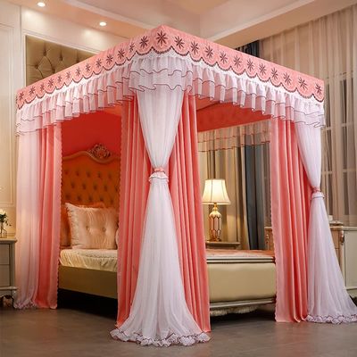 Princess Bed Canopy Curtains for Girls, Twin/King-Size Bed, Double-Layer Mesh with Frame, 4-Poster Canopy