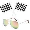 Women's Racing Driver Costume Set, Sexy Jumpsuit with Sunglasses, Tights and Checkered Flags, Red, XXL view 2