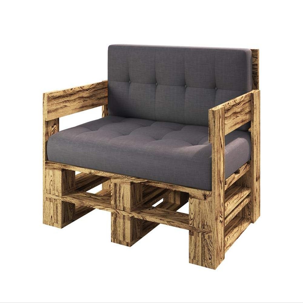 Lermowood Flamed Pallet Sofa, 100 x 60 x 30 cm