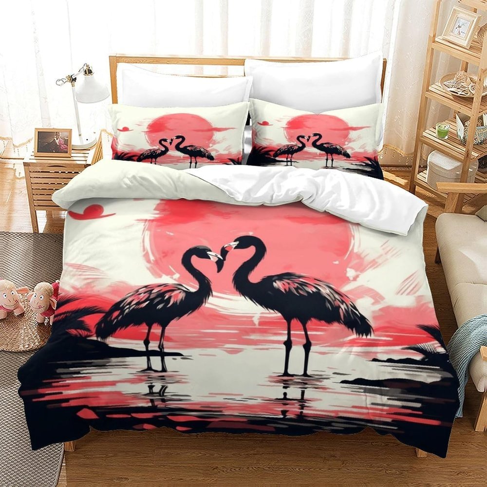 3D Printed Flamingo Duvet Cover Set, 155 x 220 cm