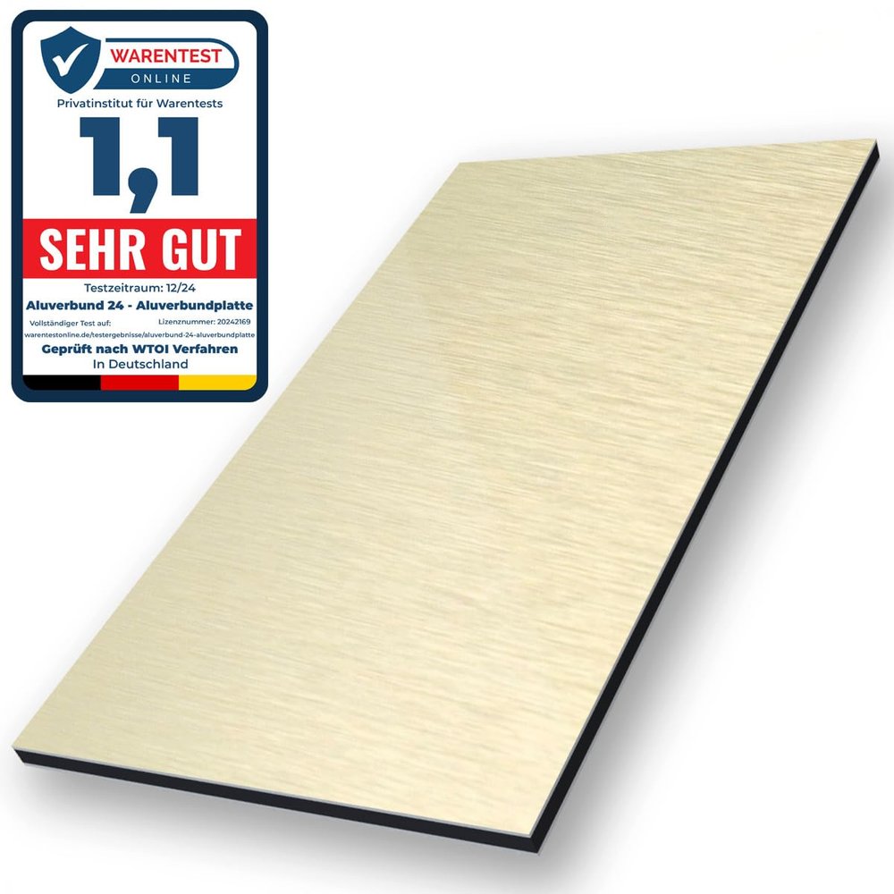 Aluverbund 24 Aluminum Composite Panel, 3 mm Thick, Gold Brushed/007, 120 x 200 cm