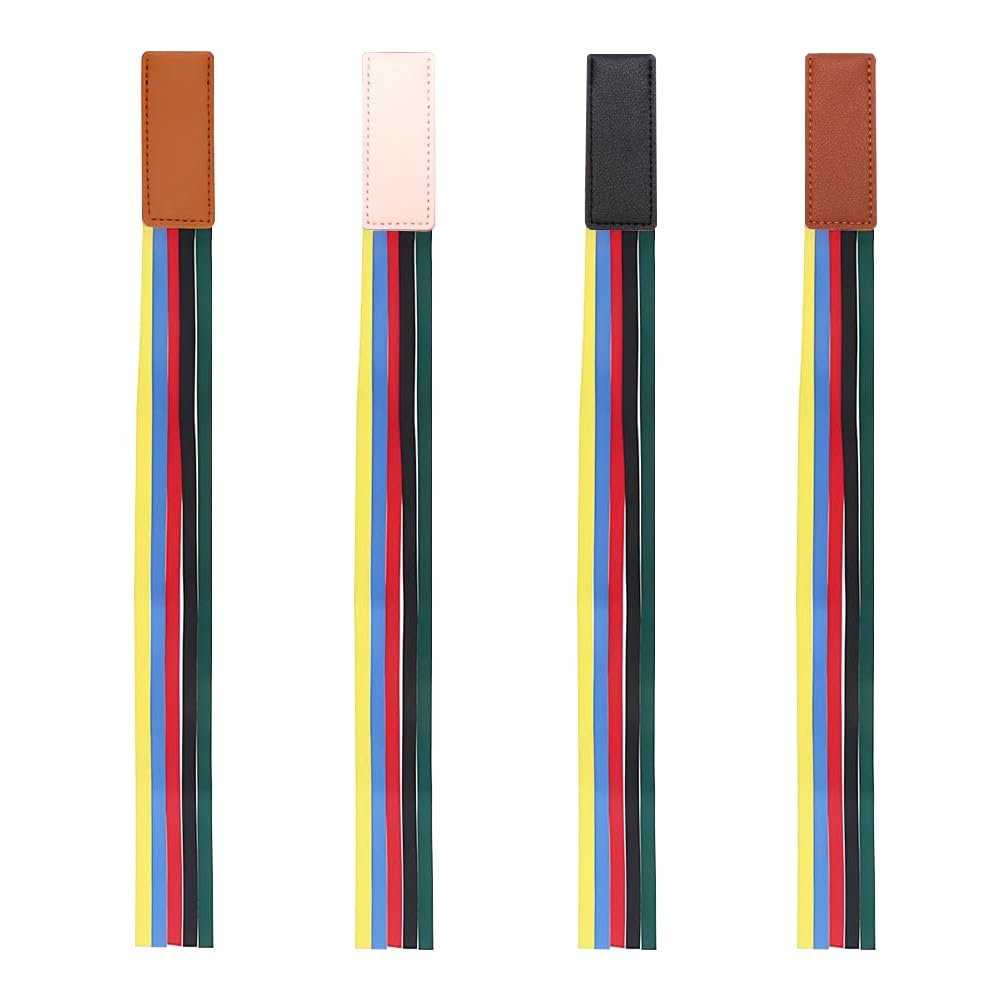 TRKETK 4-Piece Bookmark Set with 5 Colorful Faux Leather Ribbons