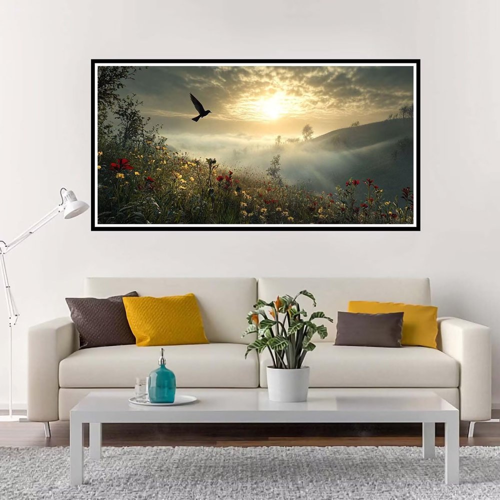 Paint by Numbers Large Sunset Unframed Bird Acrylic Canvas Kit, 70 x 140 cm - YH1026
