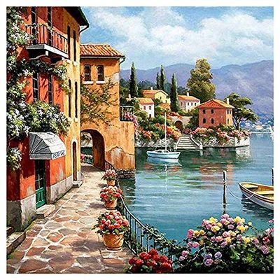 Okeeyseda Paint by Numbers DIY Acrylic Painting Kit for Kids & Adults, 40 x 45 cm, Silent Harbor Pattern, 3 Brushes