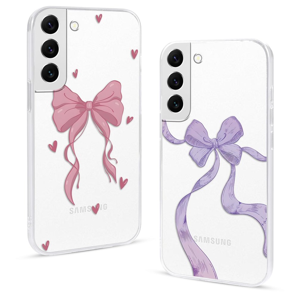 Phoona 2-Pack Phone Cases for Samsung Galaxy S22 5G, 6.1", Bow Pattern, Soft Clear TPU Silicone