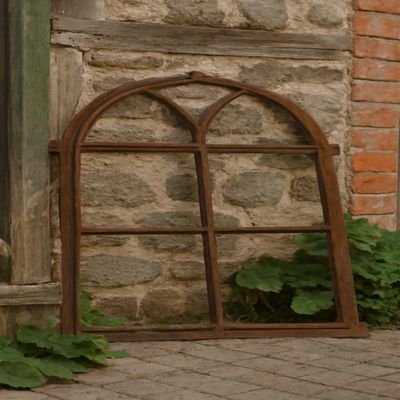 Antique Cast-Iron Window with Round Arch