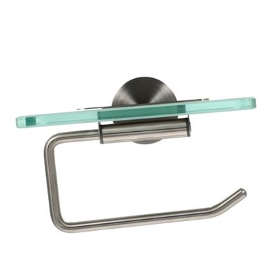 Gadpiparty Wall-Mounted Stainless Steel and Glass Toilet Paper Holder with Space-Saving Design