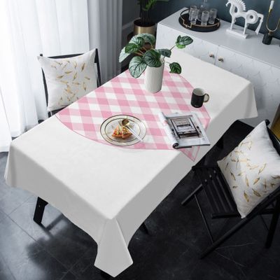 Happy Valentine's Day Pink Plaid Heart Tablecloth
