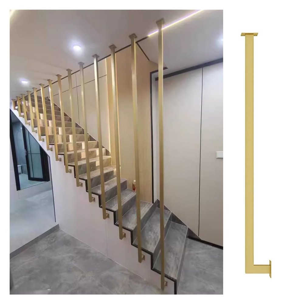 L-Shaped Metal Stair Railing Post, Gold, 1 Piece, 24 in