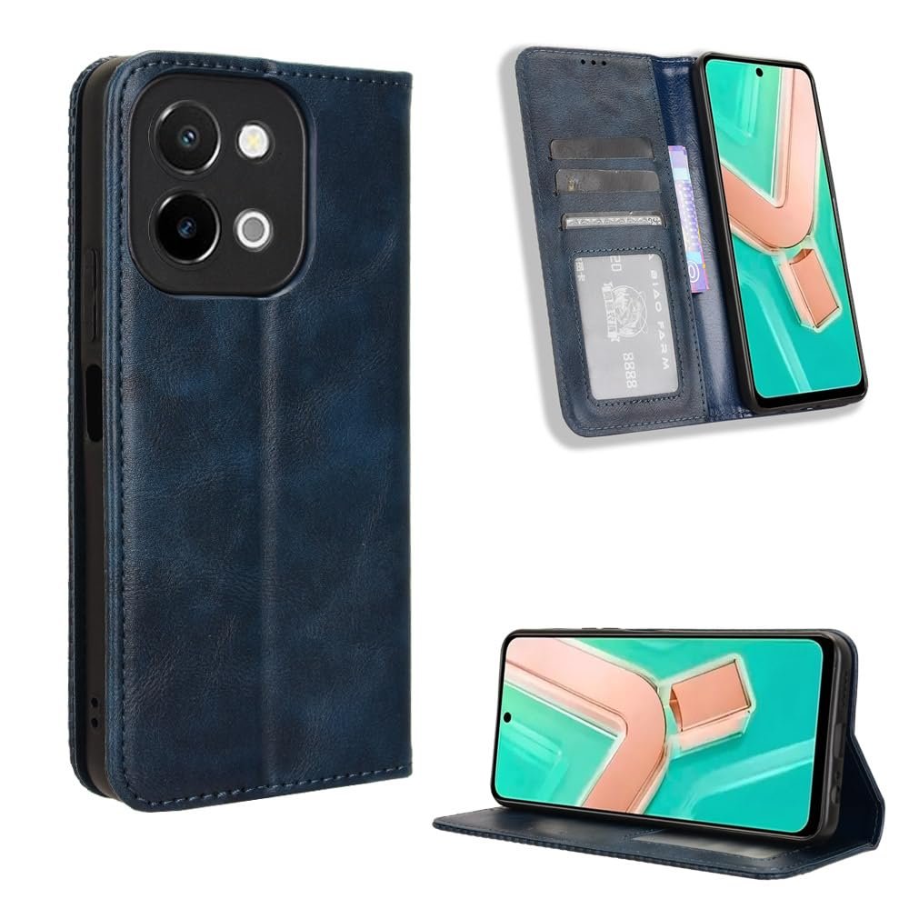 Jiajihua Case Compatible with Vivo Y28 4G (Not 5G), PU Leather Flip Wallet Case with Kickstand, Card Slot and Magnetic Closure, Blue