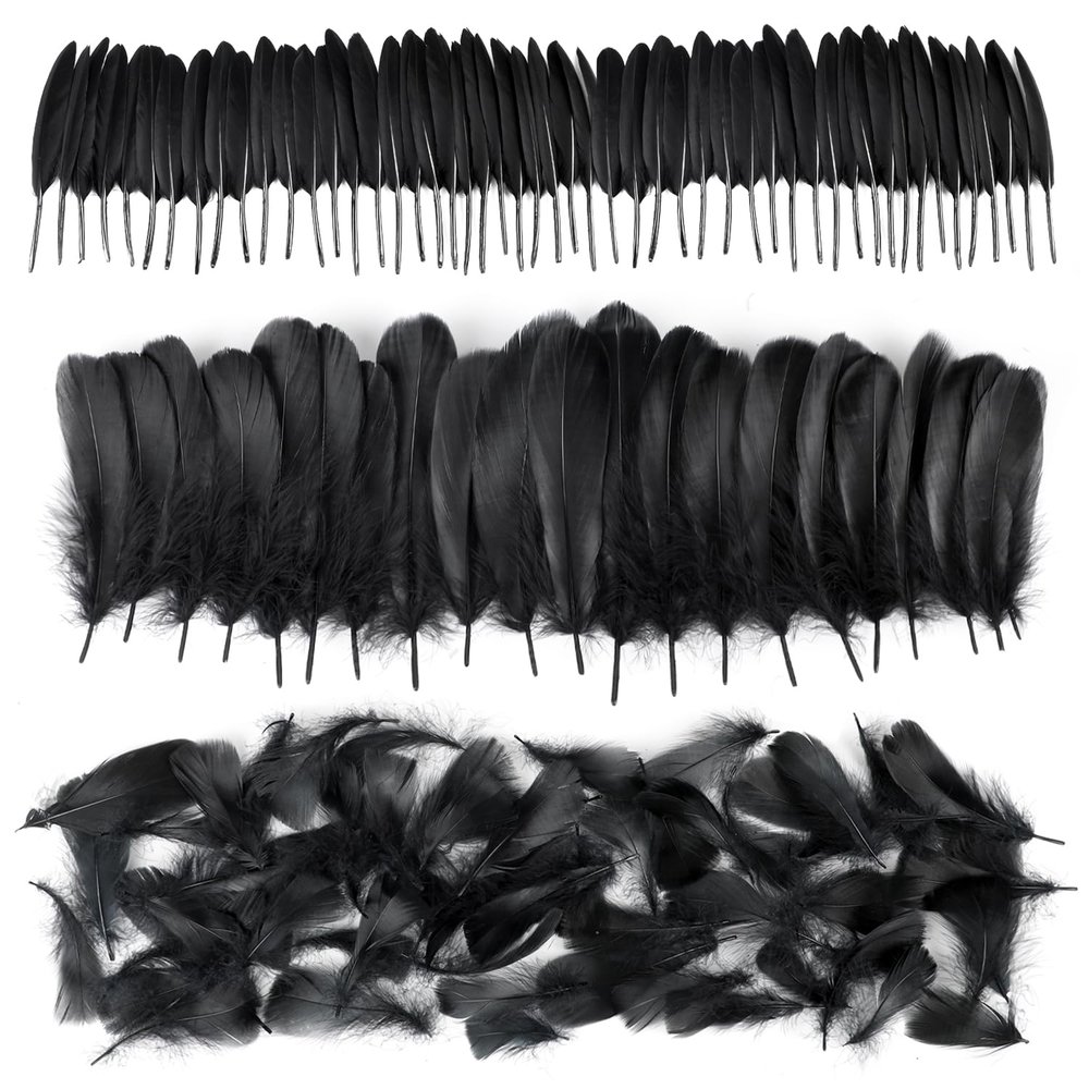 Black Halloween Feathers, 250 Pieces, Natural Goose Feathers for Crafts and Decorations