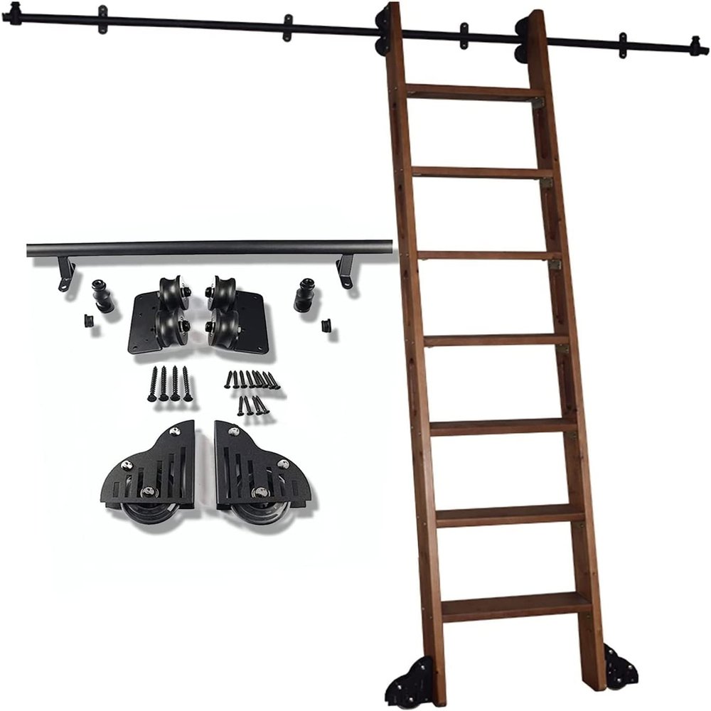 GLJTUO Rolling Ladder Hardware Kit, Round-Tube Mobile Ladder Track with Floor Wheels, 16 ft/500 cm