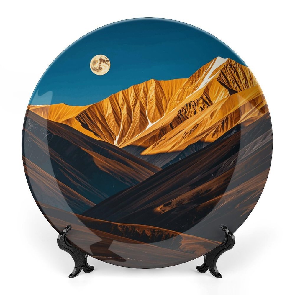Decorative Bone China Plate, Golden Mountains and the Moon