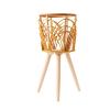 Mumuve Rattan Indoor Plant Stand, Straw-Woven Flower Holder Stool with Legs, Floor Planter Basket Rack, Wooden Plant view 1