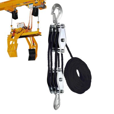 Rope Pulley Hoist - 50-Ft Block and Tackle, 3/8-Inch Rope, 5:1 Lift