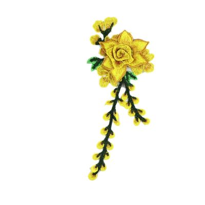 Embroidered Applique, 10 x 24 cm, 3D Flower, Yellow, Right