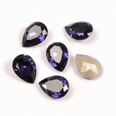 Teardrop Rhinestone Crystals, K9 Point-Back, Purple Velvet, 6 x 8 mm, 21 Pieces