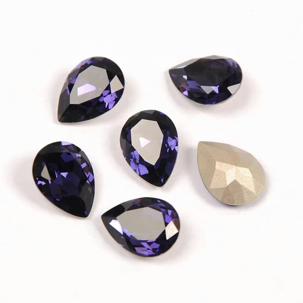 Teardrop Rhinestone Crystals, K9 Point-Back, Purple Velvet, 6 x 8 mm, 21 Pieces