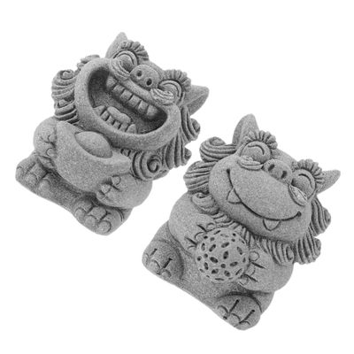TOGEVAL 2-Piece Miniature Chinese Lion Statues, Decorative Feng Shui Ornaments for Tables, Gardens, Living Spaces, and Aquariums