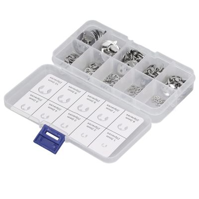 200-Piece E-Clip Assortment Set, Stainless Steel External Retaining Rings for Bearings