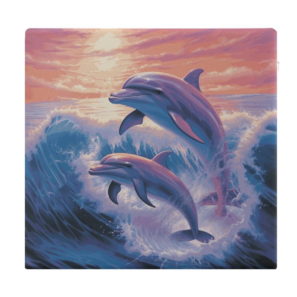 Dolphins Art Square Meditation Floor Cushion, Tufted Corduroy, 38.1 x 38.1 cm