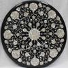 Round Black Marble Coffee Tabletop with Mother-of-Pearl Inlay, 21 x 21 in view 1
