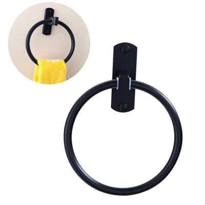 OSALADI Black Aluminum Towel Ring, Wall-Mounted