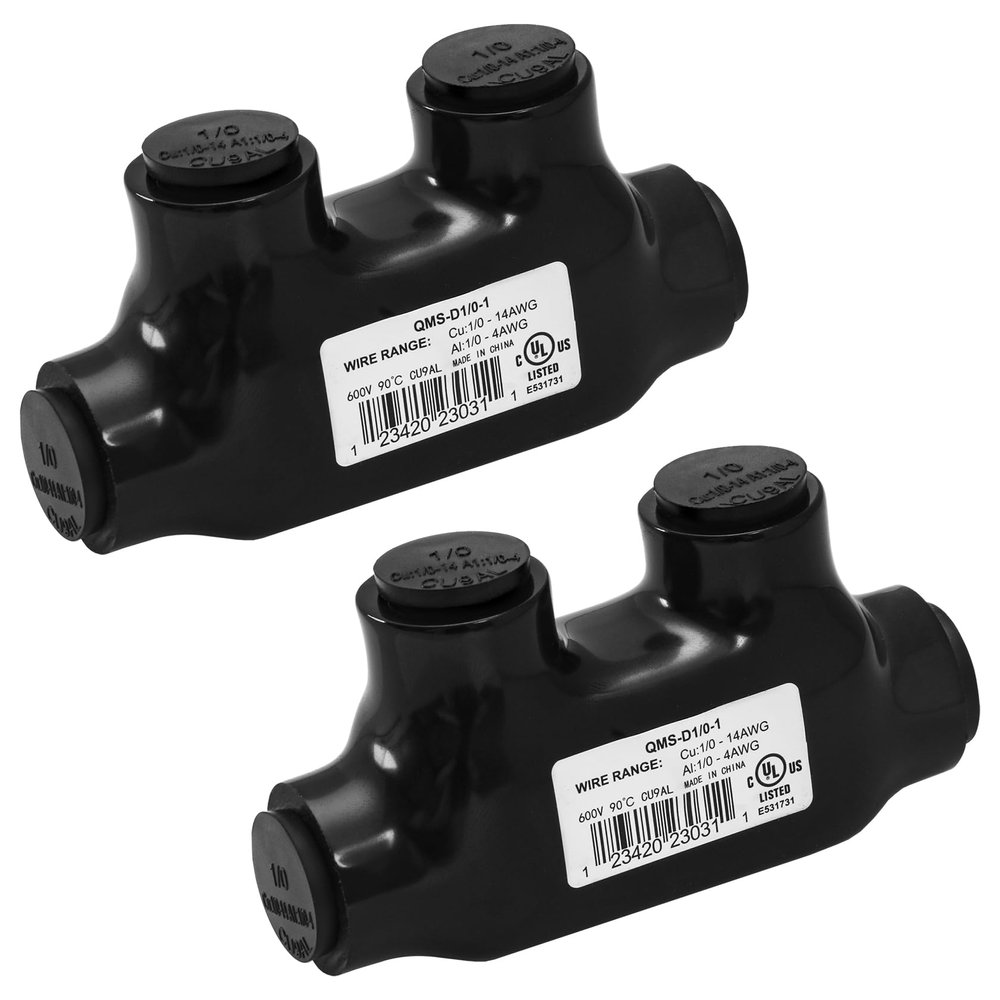 Heschen 2-Pack Insulated Multi-Tap Connectors, 1/0–14 AWG, 600 V, QMS-D1/0-1