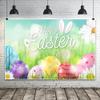 Happy Easter Decorations Photography Backdrop, Illustrated Easter Eggs, Bunny and Flowers, 150 x 220 cm Vinyl view 2