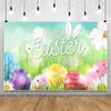 Happy Easter Decorations Photography Backdrop, Illustrated Easter Eggs, Bunny and Flowers, 150 x 220 cm Vinyl view 3