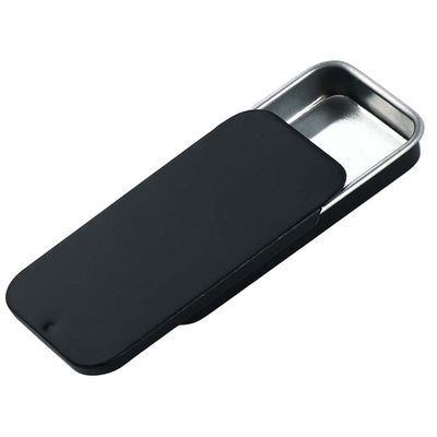 Empty Rectangular Mini Metal Tin with Slide Lid, Black, 80 x 34 x 10 mm
