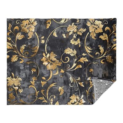 Amooorous Black and Gold Vintage Flower Throw Blanket, Cute Sofa and Living Room Blanket, 50 x 70 cm