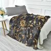 Amooorous Black and Gold Vintage Flower Throw Blanket, Cute Sofa and Living Room Blanket, 50 x 70 cm view 4