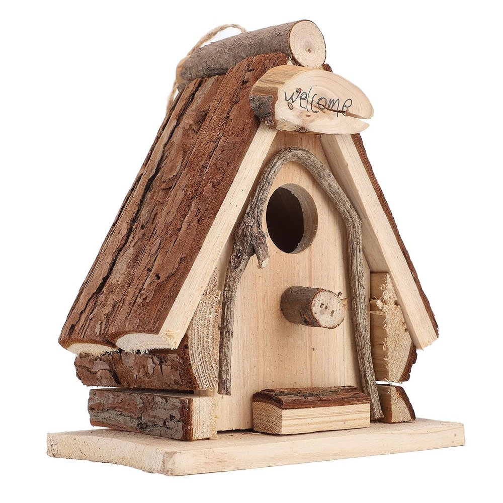 Qcwwy Wooden Birdhouse for Hanging, Outdoor Decoration with Rope