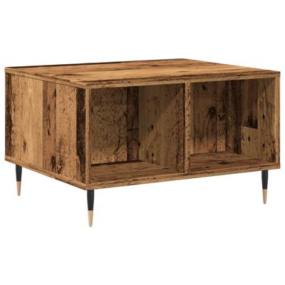 Makastle Modern Coffee Table with Storage Shelves, Old Wood Look, 60 x 50 x 36.5 cm