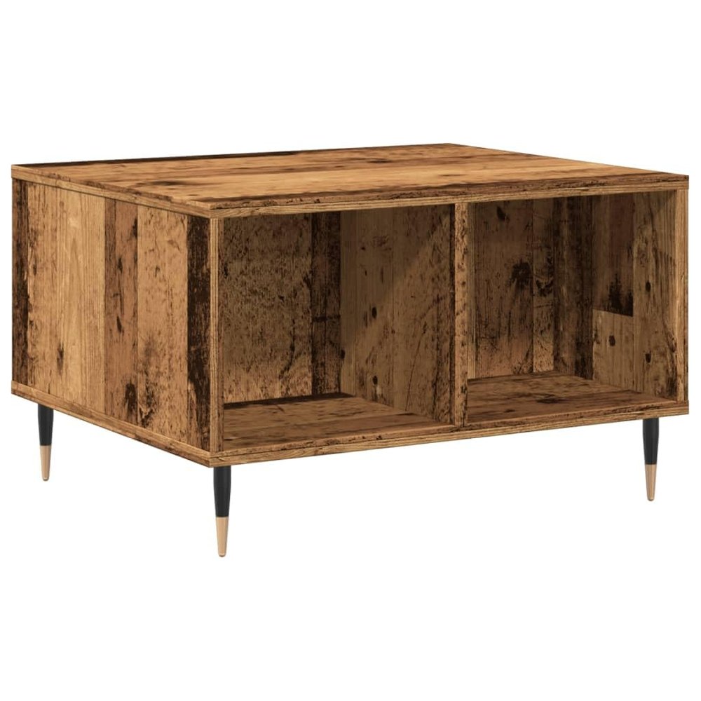 Makastle Modern Coffee Table with Storage Shelves, Old Wood Look, 60 x 50 x 36.5 cm