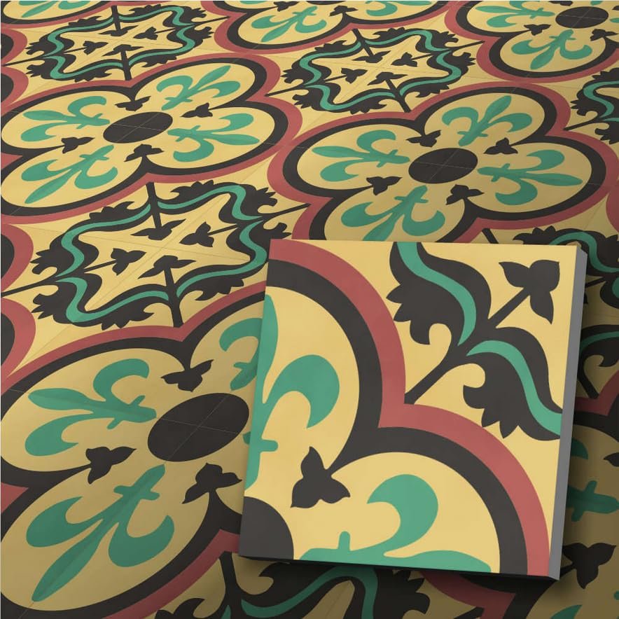 Art Nouveau Jamila Decor Cement Tiles - Yellow, Sold by the Piece