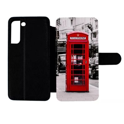 FunKaz Leather Case for Samsung Galaxy S22 Plus, London Phone Booth, Magnetic Closure