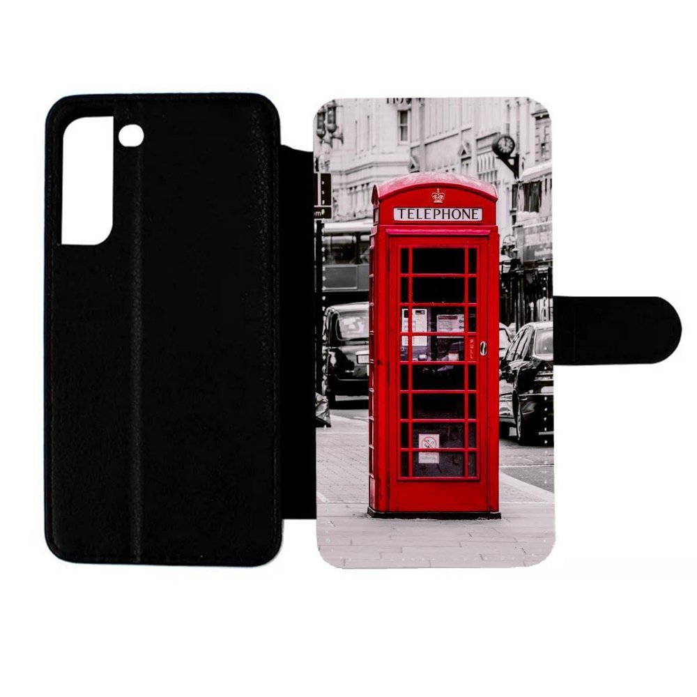 FunKaz Leather Case for Samsung Galaxy S22 Plus, London Phone Booth, Magnetic Closure