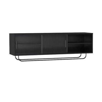 Wall-Mounted Organizer Bookshelf with Sliding Plastic Doors, Black