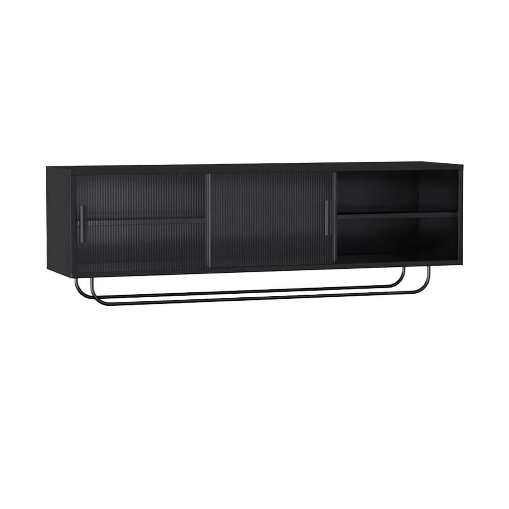 Wall-Mounted Organizer Bookshelf with Sliding Plastic Doors, Black