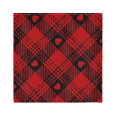 Happy Valentine's Day Buffalo Plaid Tartan Check Scotland Dinner Napkins, Washable Reusable Fabric Table Napkins