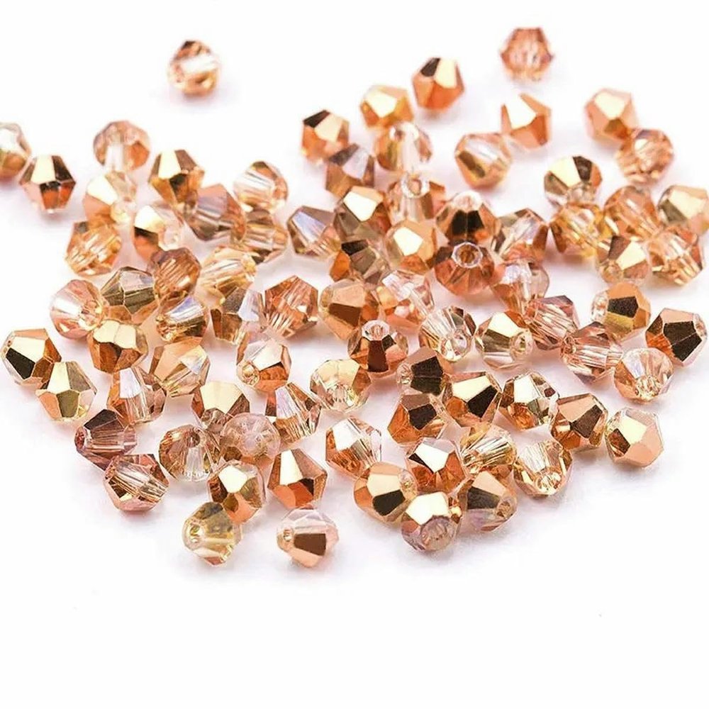 4 mm Rose Gold-Tone Crystal Bicone Beads, 120 Pieces
