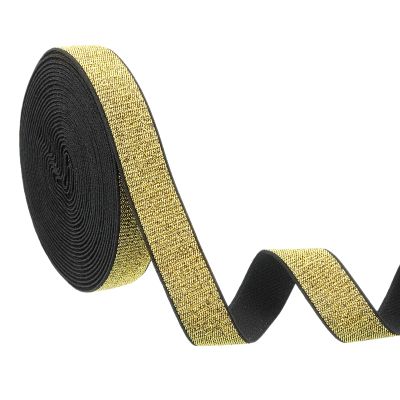 Sourcing Map Glitter Elastic Sewing Trim, 2 cm x 4.5 m, Metallic Gold with Black Edge