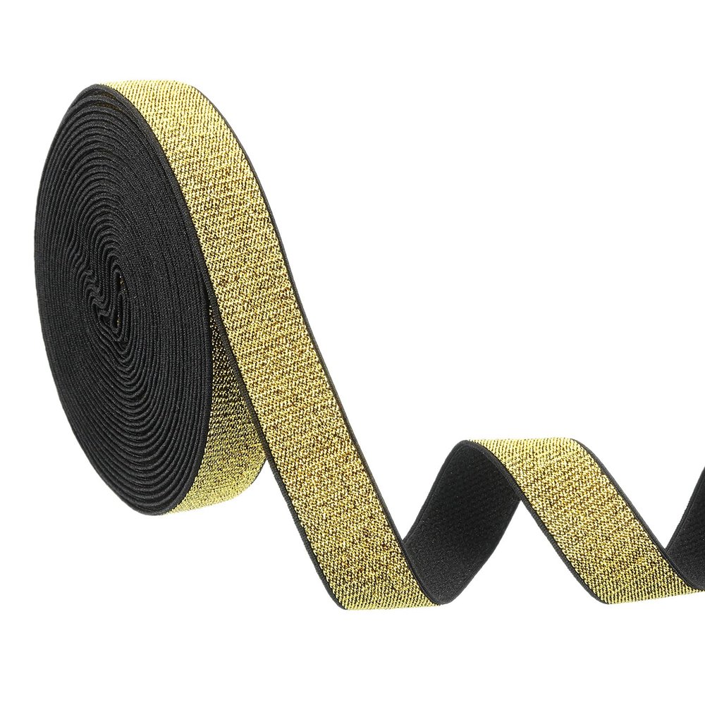 Sourcing Map Glitter Elastic Sewing Trim, 2 cm x 4.5 m, Metallic Gold with Black Edge