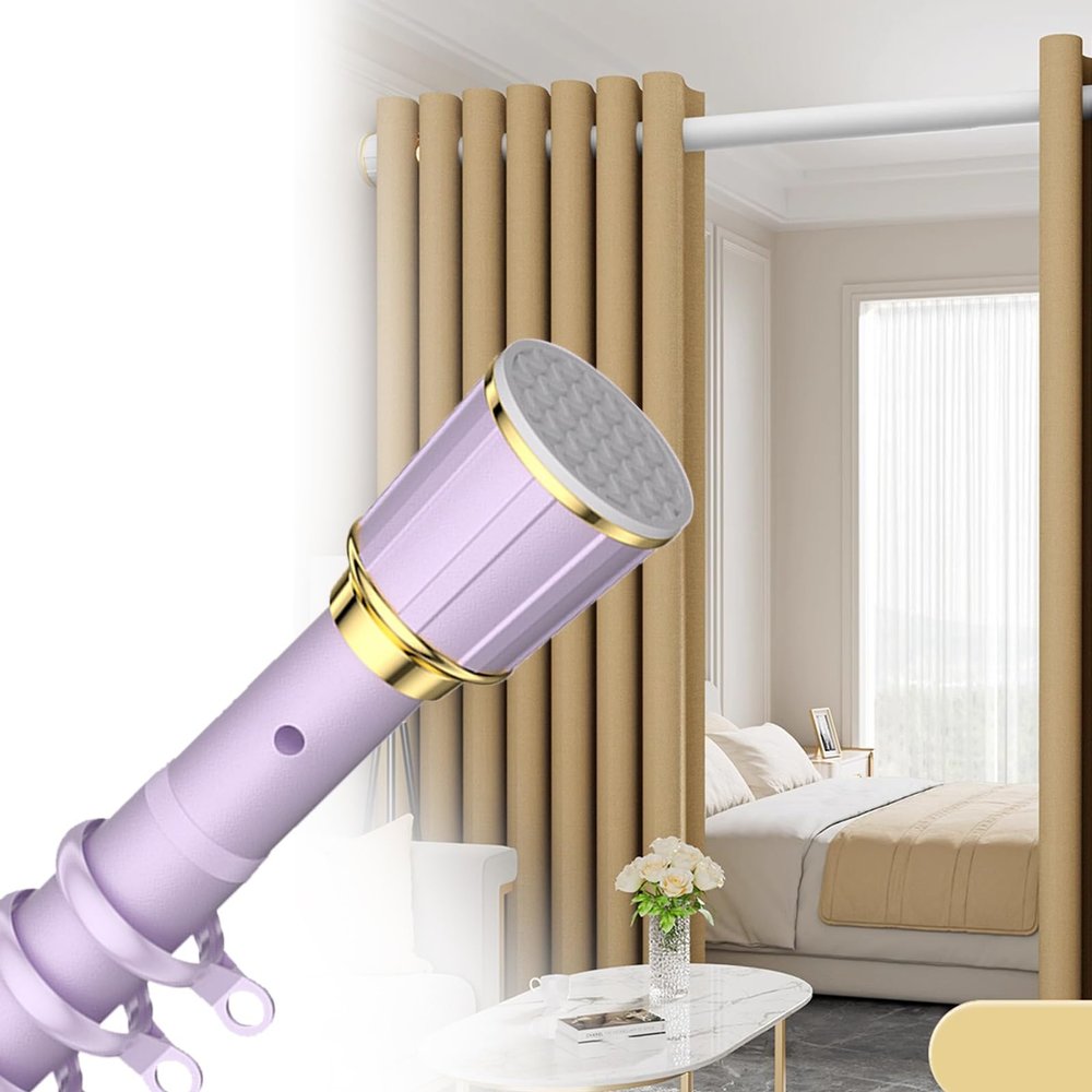 No-Drill Tension Shower Curtain Rod, 70–120 cm / 210–300 cm / 360–450 cm, Extendable, Purple, 410–490 cm