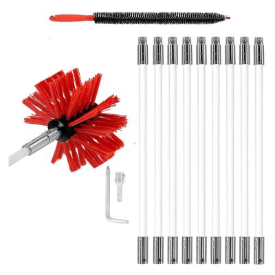Chimney Cleaning Set with 9 Flexible Rods, Brush and Drill-Driven Rotating System (9 Rods, 410 mm)